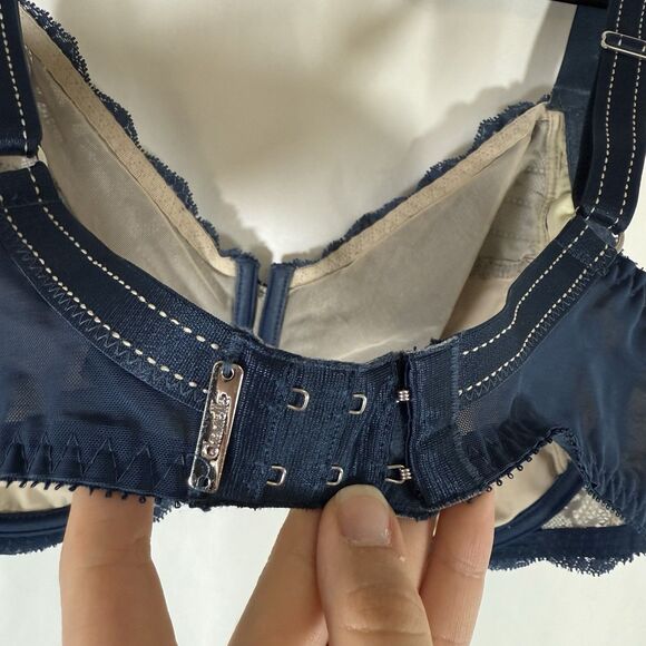Chantelle Bra Women's 38DDD Blue Floral Lace Hook Eye Mesh Back Adjustable - Picture 8 of 12